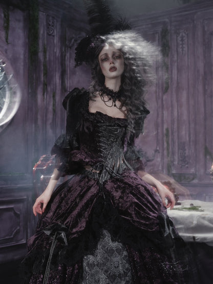 Legacy Of The Dead Gothic Dark Purple Fishbone Corset Tops【s0000018605】