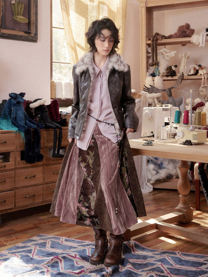 Vintage Loose Velvet Lace Patchwork A-Line Long Skirt【s0000018608】