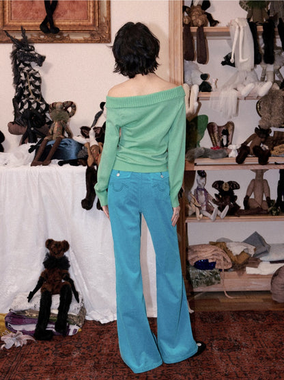 Flanged Off-Shoulder Slim Pullover Woolen Long-Sleeve T-Shirt【s0000018609】