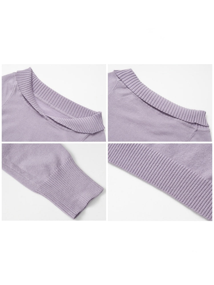 Flanged Off-Shoulder Slim Pullover Woolen Long-Sleeve T-Shirt【s0000018609】