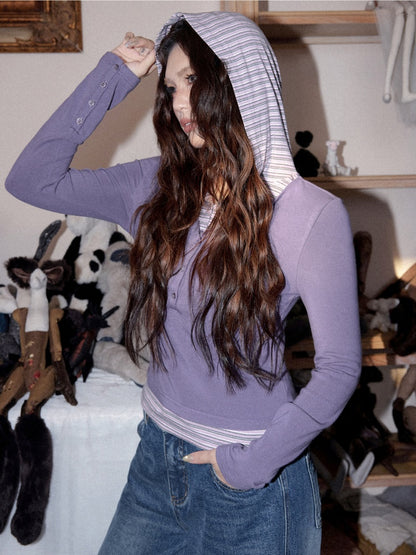 Lyocell High-Elastic Skin-Friendly Fake Two-Piece Striped Color-Block Long-Sleeve Base Layer【s0000018610】