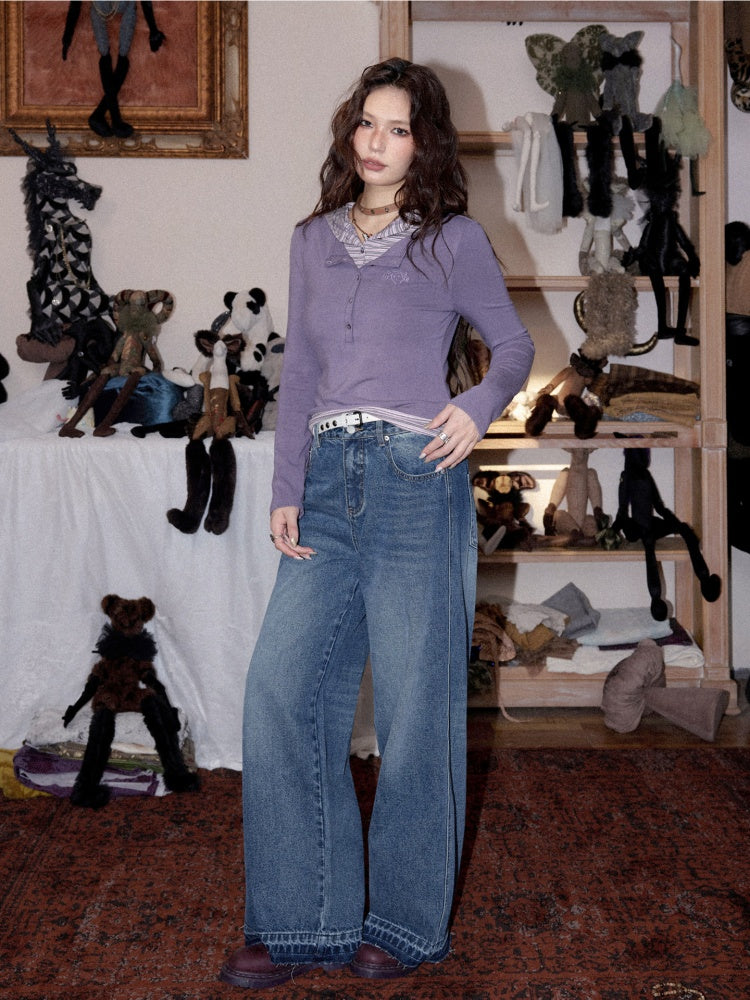 Lyocell High-Elastic Skin-Friendly Fake Two-Piece Striped Color-Block Long-Sleeve Base Layer【s0000018610】