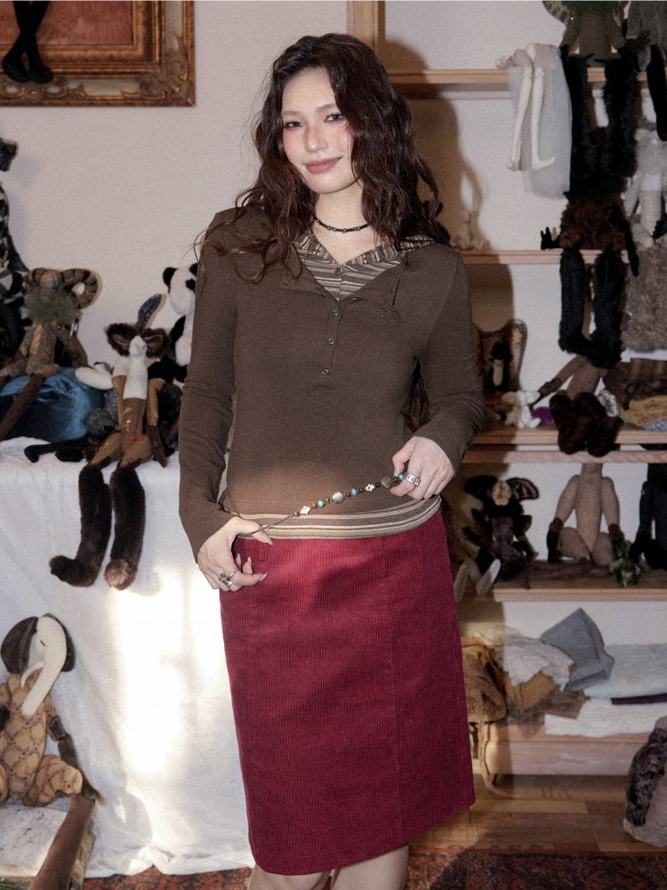 Lyocell High-Elastic Skin-Friendly Fake Two-Piece Striped Color-Block Long-Sleeve Base Layer【s0000018610】