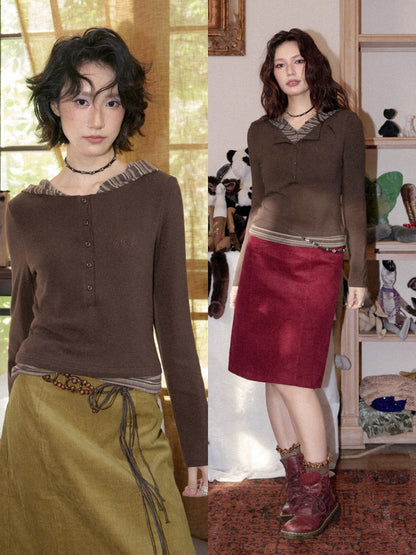 Lyocell High-Elastic Skin-Friendly Fake Two-Piece Striped Color-Block Long-Sleeve Base Layer【s0000018610】