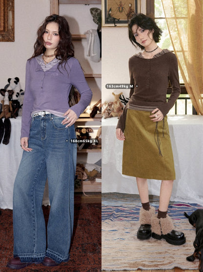 Lyocell High-Elastic Skin-Friendly Fake Two-Piece Striped Color-Block Long-Sleeve Base Layer【s0000018610】