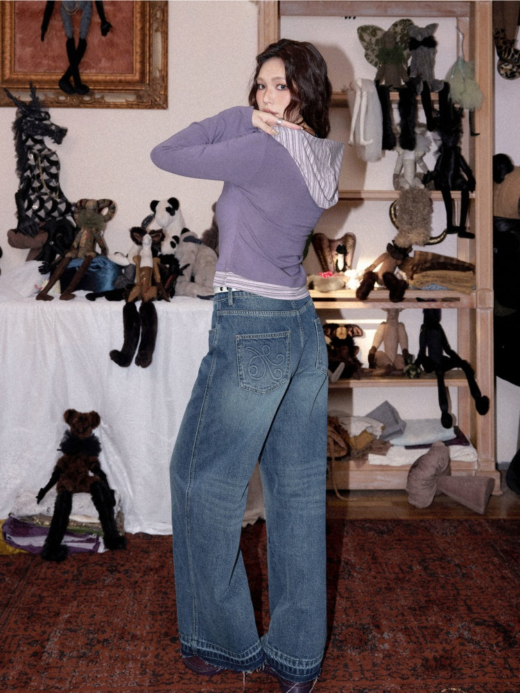 Non-Stretch Cotton Slim Straight-Leg Fleece Edges Pants【s0000018612】