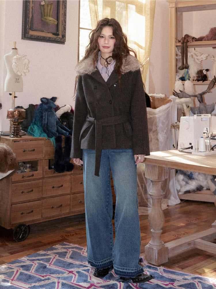 Non-Stretch Cotton Slim Straight-Leg Fleece Edges Pants【s0000018612】