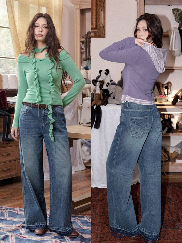 Non-Stretch Cotton Slim Straight-Leg Fleece Edges Pants【s0000018612】