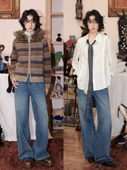 Non-Stretch Cotton Slim Straight-Leg Fleece Edges Pants【s0000018612】
