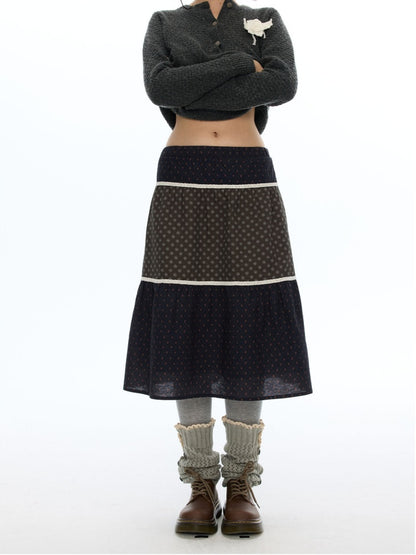 Vintage Coffee-Colored Floral Lace Patchwork Pure Cotton Long Skirt【s0000018614】