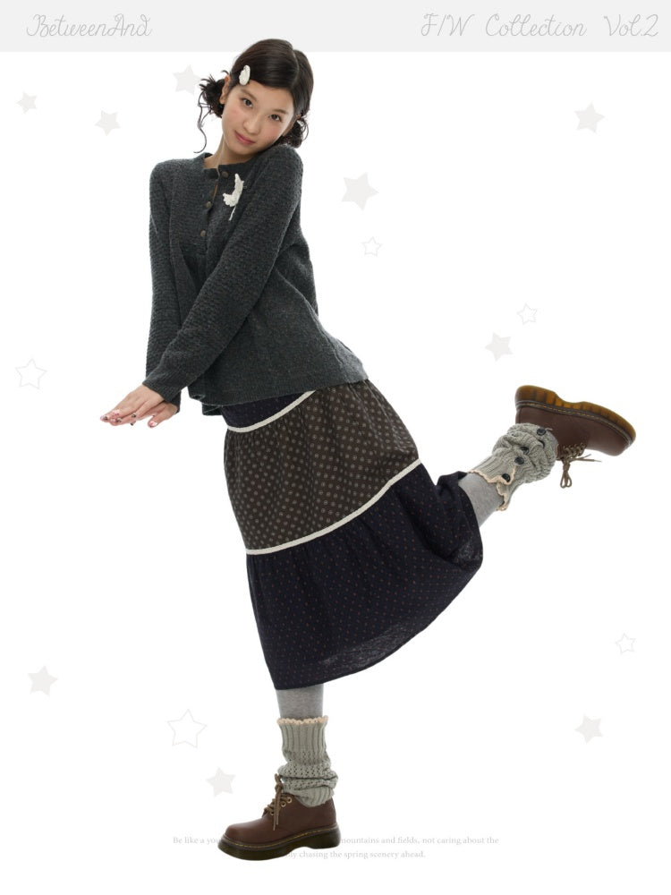 Vintage Coffee-Colored Floral Lace Patchwork Pure Cotton Long Skirt【s0000018614】