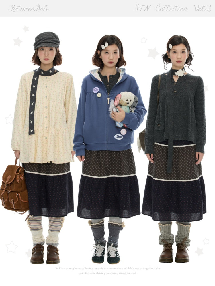 Vintage Coffee-Colored Floral Lace Patchwork Pure Cotton Long Skirt【s0000018614】