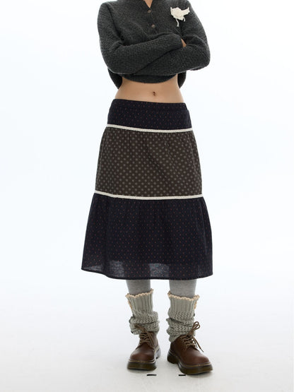 Vintage Coffee-Colored Floral Lace Patchwork Pure Cotton Long Skirt【s0000018614】