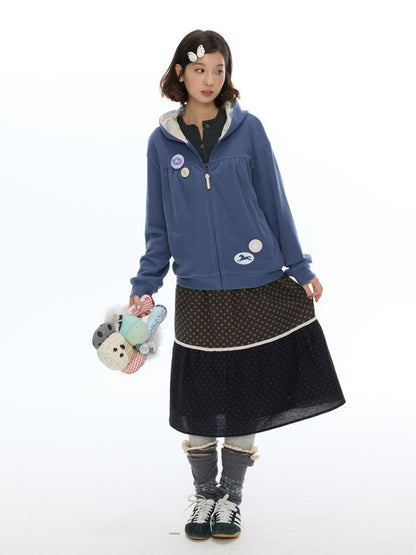 Vintage Coffee-Colored Floral Lace Patchwork Pure Cotton Long Skirt【s0000018614】