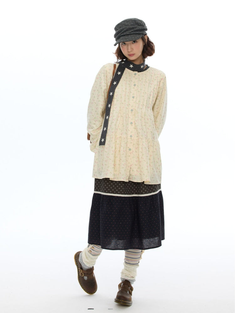 Vintage Coffee-Colored Floral Lace Patchwork Pure Cotton Long Skirt【s0000018614】