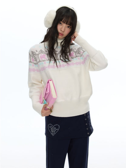 Floral Window Fer Island Jacquard Knit Bat-Sleeve Pullover Soft Sweater【s0000018615】