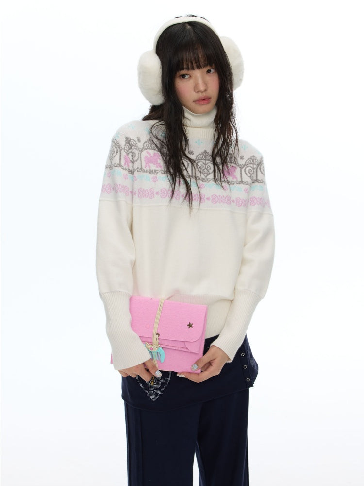 Floral Window Fer Island Jacquard Knit Bat-Sleeve Pullover Soft Sweater【s0000018615】