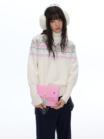 Floral Window Fer Island Jacquard Knit Bat-Sleeve Pullover Soft Sweater【s0000018615】