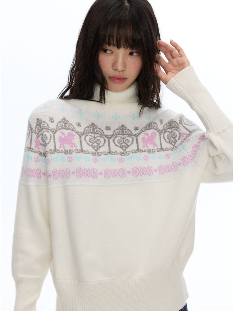 Floral Window Fer Island Jacquard Knit Bat-Sleeve Pullover Soft Sweater【s0000018615】