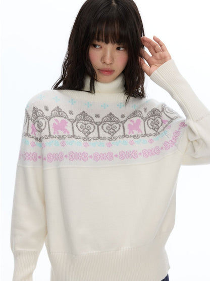 Floral Window Fer Island Jacquard Knit Bat-Sleeve Pullover Soft Sweater【s0000018615】