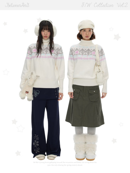 Floral Window Fer Island Jacquard Knit Bat-Sleeve Pullover Soft Sweater【s0000018615】