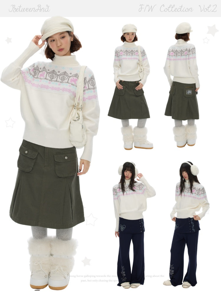 Floral Window Fer Island Jacquard Knit Bat-Sleeve Pullover Soft Sweater【s0000018615】