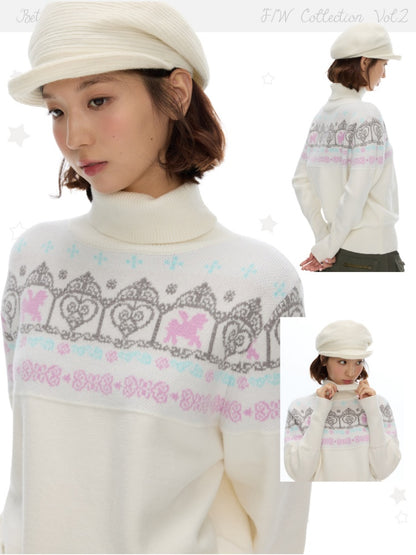 Floral Window Fer Island Jacquard Knit Bat-Sleeve Pullover Soft Sweater【s0000018615】