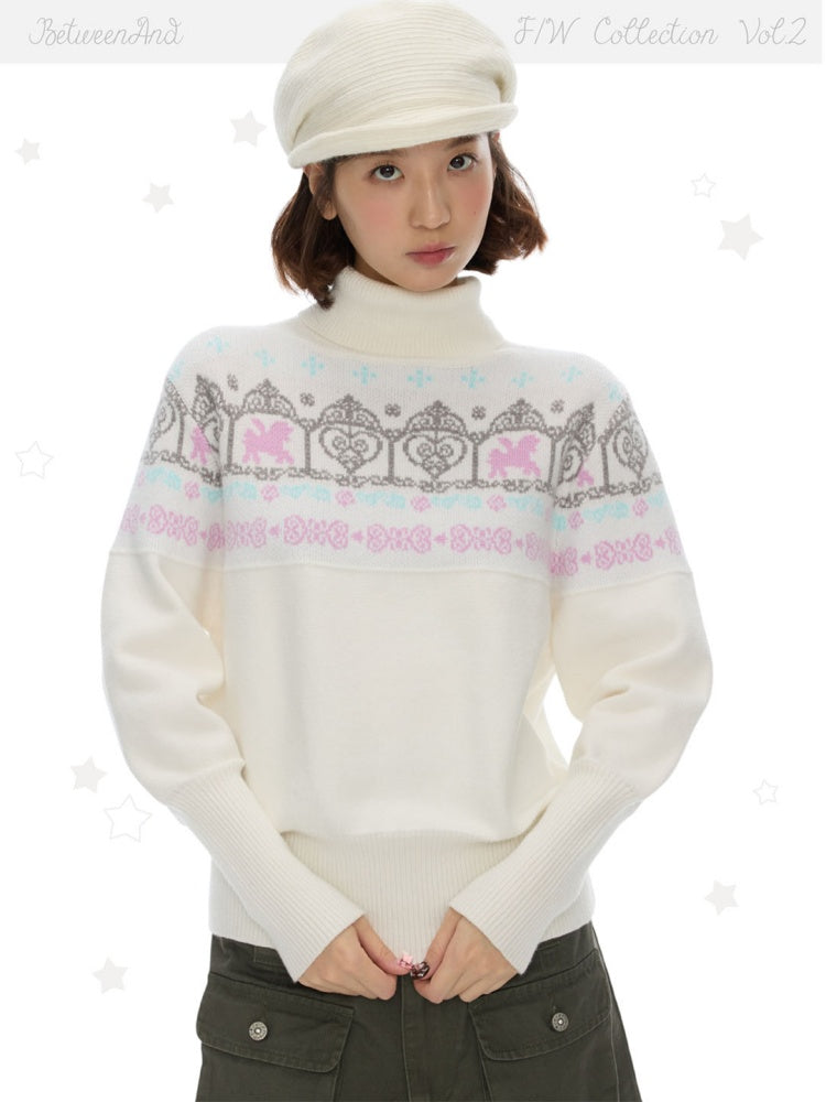 Floral Window Fer Island Jacquard Knit Bat-Sleeve Pullover Soft Sweater【s0000018615】
