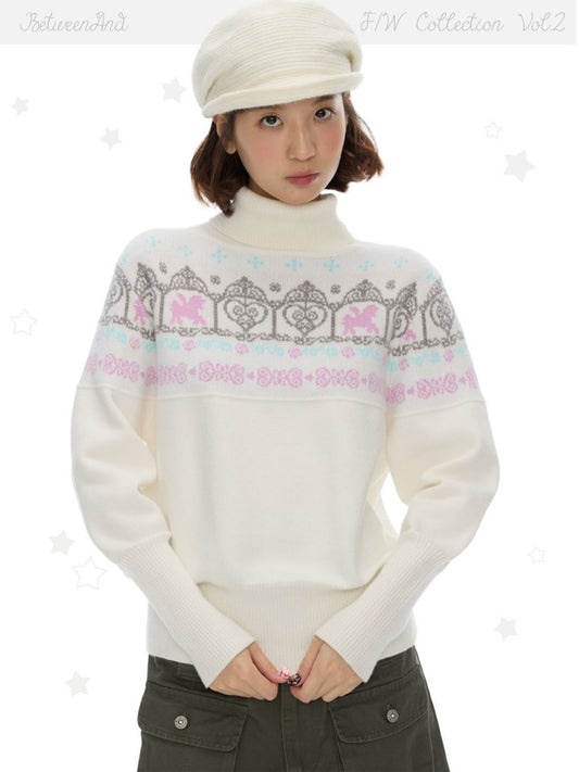 Floral Window Fer Island Jacquard Knit Bat-Sleeve Pullover Soft Sweater【s0000018615】