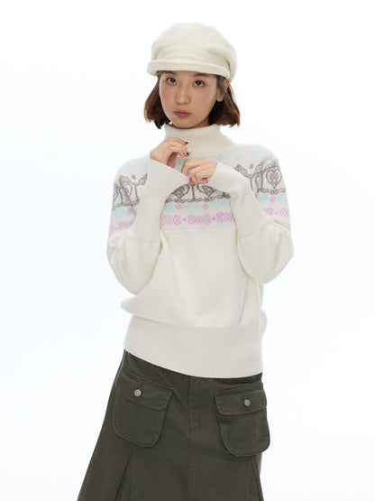 Floral Window Fer Island Jacquard Knit Bat-Sleeve Pullover Soft Sweater【s0000018615】