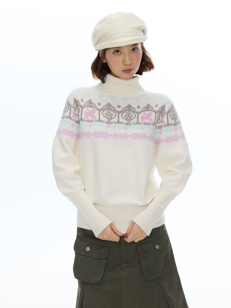 Floral Window Fer Island Jacquard Knit Bat-Sleeve Pullover Soft Sweater【s0000018615】