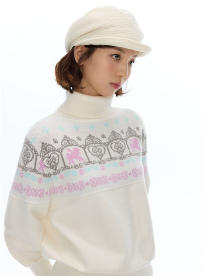 Floral Window Fer Island Jacquard Knit Bat-Sleeve Pullover Soft Sweater【s0000018615】
