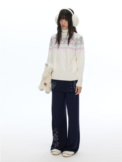 Floral Window Fer Island Jacquard Knit Bat-Sleeve Pullover Soft Sweater【s0000018615】