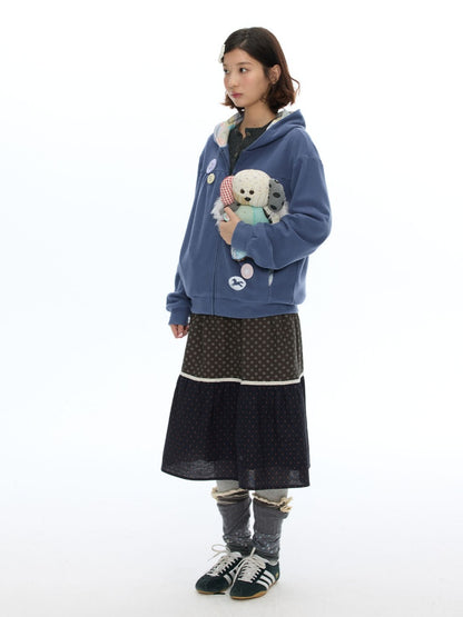 Mist Blue Double-Sided Fleece Pleated Sweat Hoodie Jacket【s0000018618】