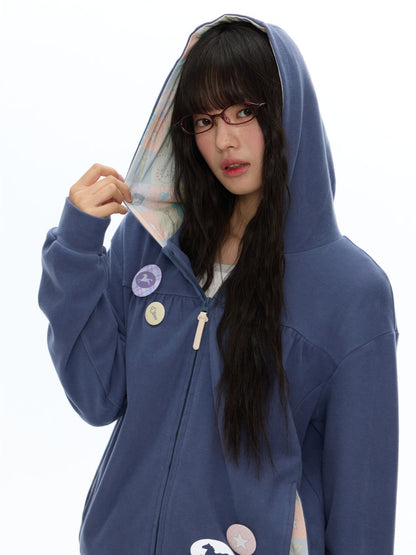 Mist Blue Double-Sided Fleece Pleated Sweat Hoodie Jacket【s0000018618】