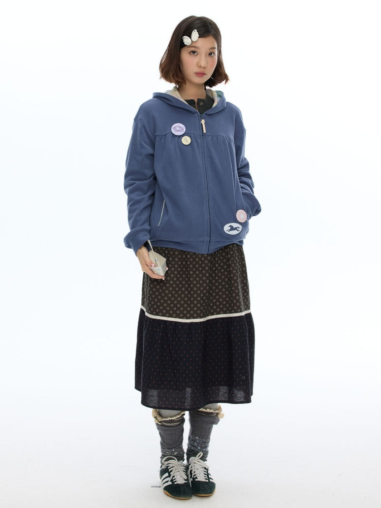 Mist Blue Double-Sided Fleece Pleated Sweat Hoodie Jacket【s0000018618】