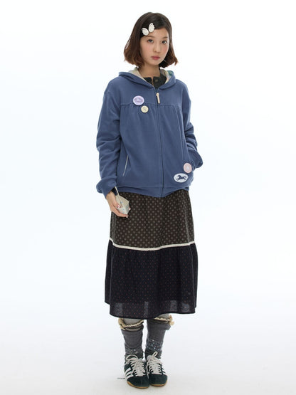 Mist Blue Double-Sided Fleece Pleated Sweat Hoodie Jacket【s0000018618】