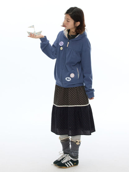 Mist Blue Double-Sided Fleece Pleated Sweat Hoodie Jacket【s0000018618】