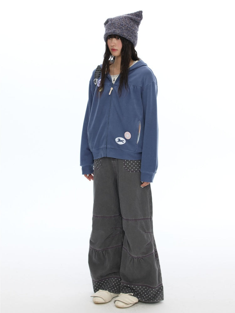 Mist Blue Double-Sided Fleece Pleated Sweat Hoodie Jacket【s0000018618】