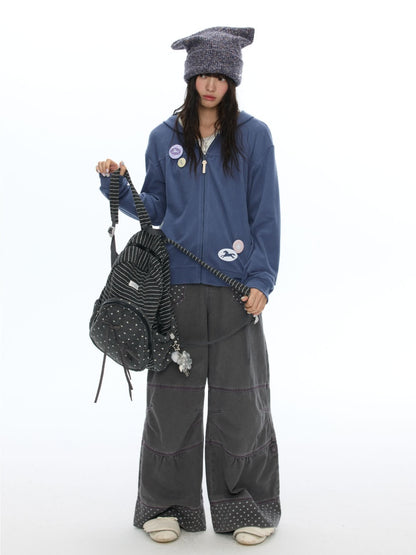 Mist Blue Double-Sided Fleece Pleated Sweat Hoodie Jacket【s0000018618】