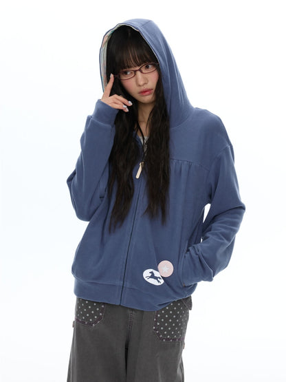 Mist Blue Double-Sided Fleece Pleated Sweat Hoodie Jacket【s0000018618】