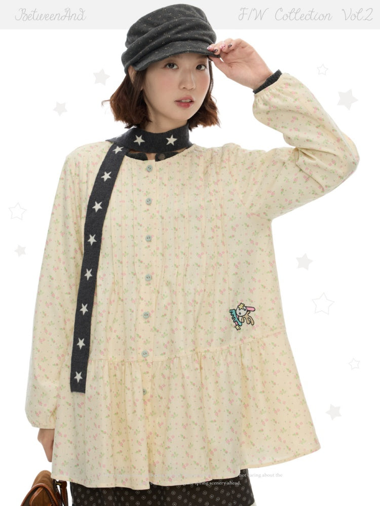Crew Neck Doll Floral Lantern Long-Sleeve Shirt Dress【s0000018619】