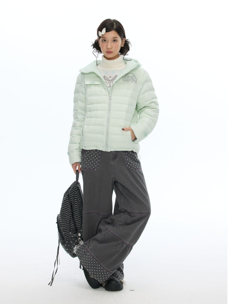 Smoky Gray-Purple Stitched Polka Dot Pure Cotton Casual Split Cargo Pants【s0000018620】