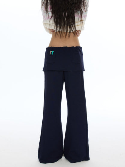 Vintage Rhinestone Faux Two-Piece Skirt Petite Slightly Flared Sweatpants【s0000018622】