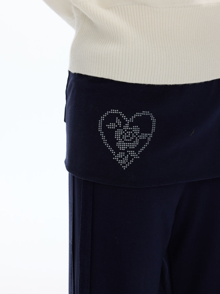 Vintage Rhinestone Faux Two-Piece Skirt Petite Slightly Flared Sweatpants【s0000018622】