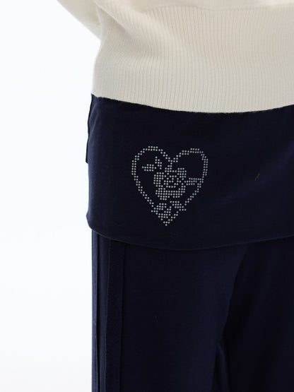 Vintage Rhinestone Faux Two-Piece Skirt Petite Slightly Flared Sweatpants【s0000018622】
