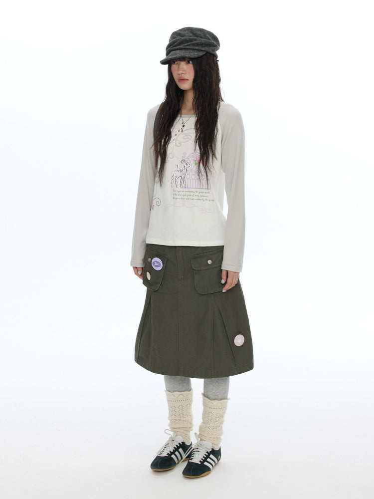 Musical Note Rose Print Raglan Long-Sleeve T-Shirt【s0000018623】