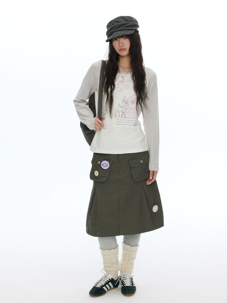 Musical Note Rose Print Raglan Long-Sleeve T-Shirt【s0000018623】