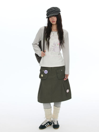 Musical Note Rose Print Raglan Long-Sleeve T-Shirt【s0000018623】