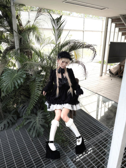 Large Bow Jacquard Striped Lace Black&White Doll Dress【s0000018625】